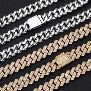 14mm Zirconia Cuban Chain Brass Necklace