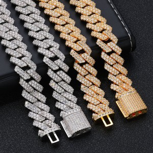 14mm Zirconia Cuban Chain Brass Necklace