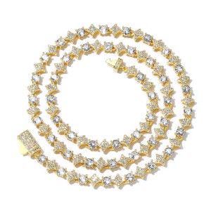 6mm Zirconia Cross Star Chain Brass Necklace
