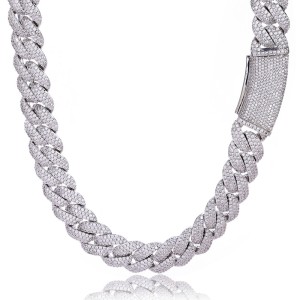 18mm Zirconia Bubble Cuban Chain Brass Necklace