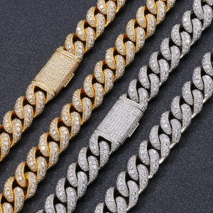 18mm Zirconia Bubble Cuban Chain Brass Necklace