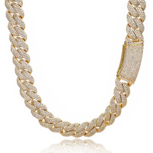 18mm Zirconia Bubble Cuban Chain Brass Necklace