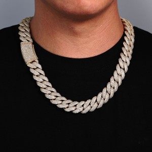 18mm Zirconia Bubble Cuban Chain Brass Necklace