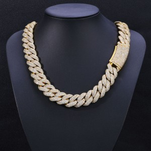 18mm Zirconia Bubble Cuban Chain Brass Necklace