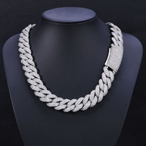 18mm Zirconia Bubble Cuban Chain Brass Necklace