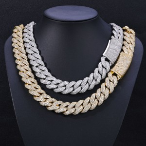 18mm Zirconia Bubble Cuban Chain Brass Necklace