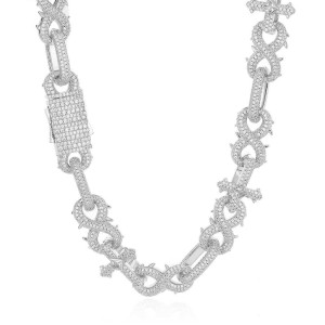 16mm Zirconia Thorns Cross Number 8 Brass Necklace