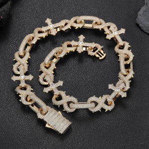 16mm Zirconia Thorns Cross Number 8 Brass Necklace