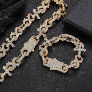 16mm Zirconia Thorns Cross Number 8 Brass Necklace