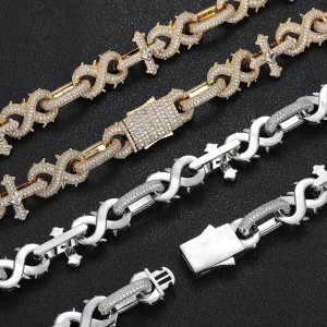 16mm Zirconia Thorns Cross Number 8 Brass Necklace
