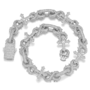 16mm Zirconia Thorns Cross Number 8 Brass Necklace