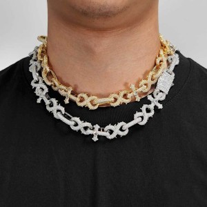 16mm Zirconia Thorns Cross Number 8 Brass Necklace