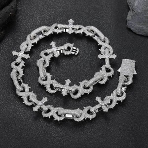 16mm Zirconia Thorns Cross Number 8 Brass Necklace