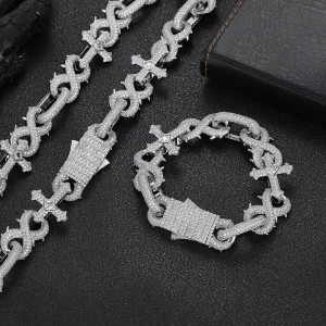16mm Zirconia Thorns Cross Number 8 Brass Necklace