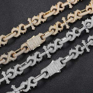 16mm Zirconia Thorns Cross Number 8 Brass Necklace