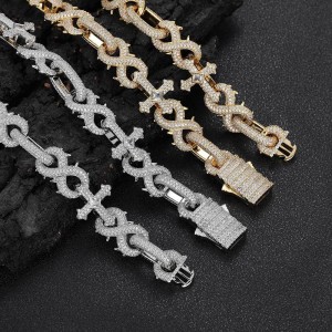 16mm Zirconia Thorns Cross Number 8 Brass Necklace