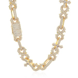 16mm Zirconia Thorns Cross Number 8 Brass Necklace