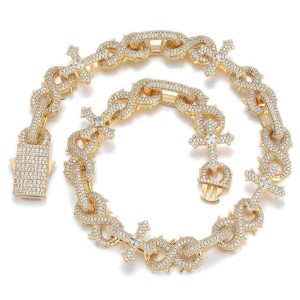 16mm Zirconia Thorns Cross Number 8 Brass Necklace