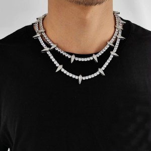 5mm Zirconia Spike Tennis Chain Brass Necklace