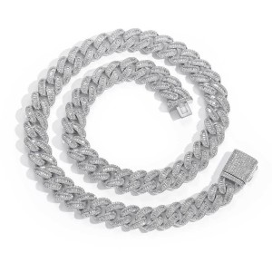 15mm Rectangle Zirconia Cuban Chain Brass Necklace