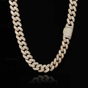 15mm Rectangle Zirconia Cuban Chain Brass Necklace