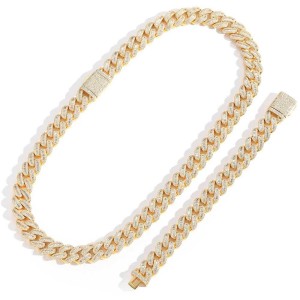 15mm Rectangle Zirconia Cuban Chain Brass Necklace