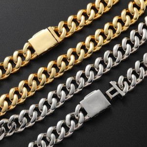 15mm Rectangle Zirconia Cuban Chain Brass Necklace