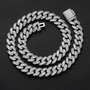 15mm Rectangle Zirconia Cuban Chain Brass Necklace