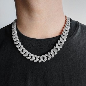 15mm Rectangle Zirconia Cuban Chain Brass Necklace