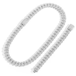 15mm Rectangle Zirconia Cuban Chain Brass Necklace