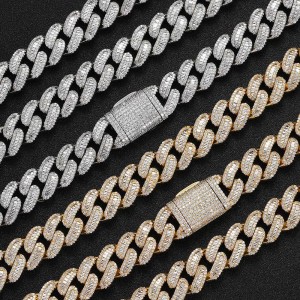 15mm Rectangle Zirconia Cuban Chain Brass Necklace