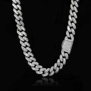 15mm Rectangle Zirconia Cuban Chain Brass Necklace