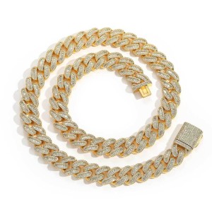 15mm Rectangle Zirconia Cuban Chain Brass Necklace