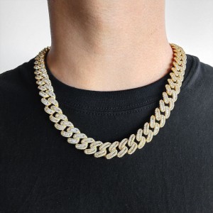 15mm Rectangle Zirconia Cuban Chain Brass Necklace