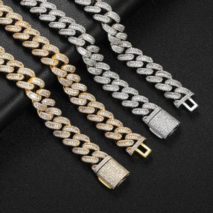 15mm Rectangle Zirconia Cuban Chain Brass Necklace