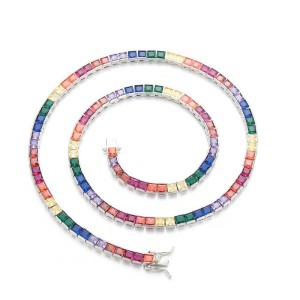 4mm Rainbow Zirconia Tennis Chain Brass Necklace