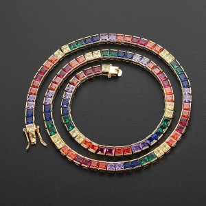 4mm Rainbow Zirconia Tennis Chain Brass Necklace
