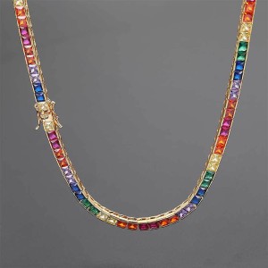 4mm Rainbow Zirconia Tennis Chain Brass Necklace