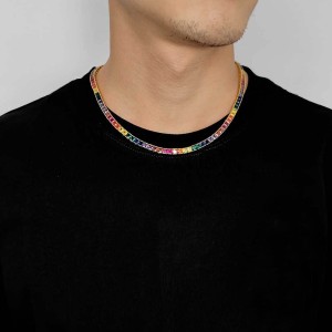 4mm Rainbow Zirconia Tennis Chain Brass Necklace