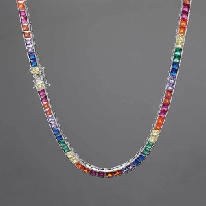 4mm Rainbow Zirconia Tennis Chain Brass Necklace