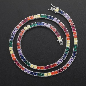 4mm Rainbow Zirconia Tennis Chain Brass Necklace
