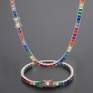 4mm Rainbow Zirconia Tennis Chain Brass Necklace