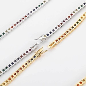 4mm Rainbow Zirconia Tennis Chain Brass Necklace