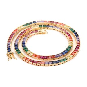 4mm Rainbow Zirconia Tennis Chain Brass Necklace