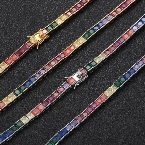 4mm Rainbow Zirconia Tennis Chain Brass Necklace