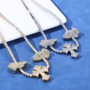 3.5mm Zirconia Cross Hand Tennis Chain Brass Necklace