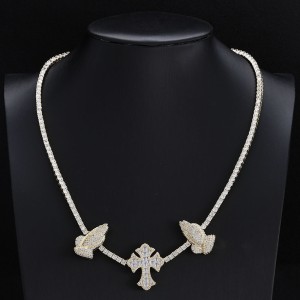 3.5mm Zirconia Cross Hand Tennis Chain Brass Necklace