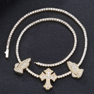 3.5mm Zirconia Cross Hand Tennis Chain Brass Necklace
