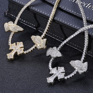 3.5mm Zirconia Cross Hand Tennis Chain Brass Necklace