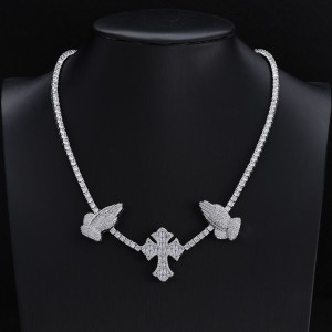 3.5mm Zirconia Cross Hand Tennis Chain Brass Necklace
